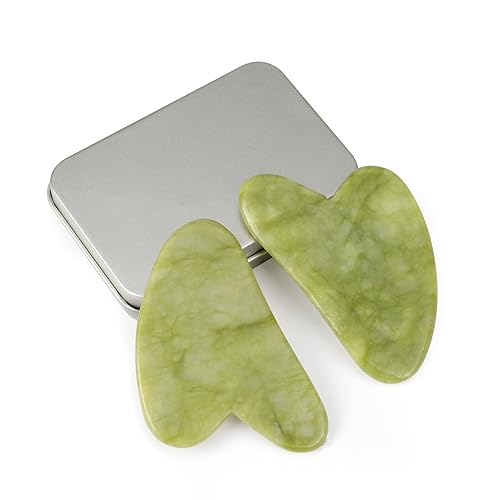 gemshan 2 piezas de piedra Gua Sha, tablero de herramientas facial Guasha de jade natural para SPA Gua Sha raspado herramienta de masaje