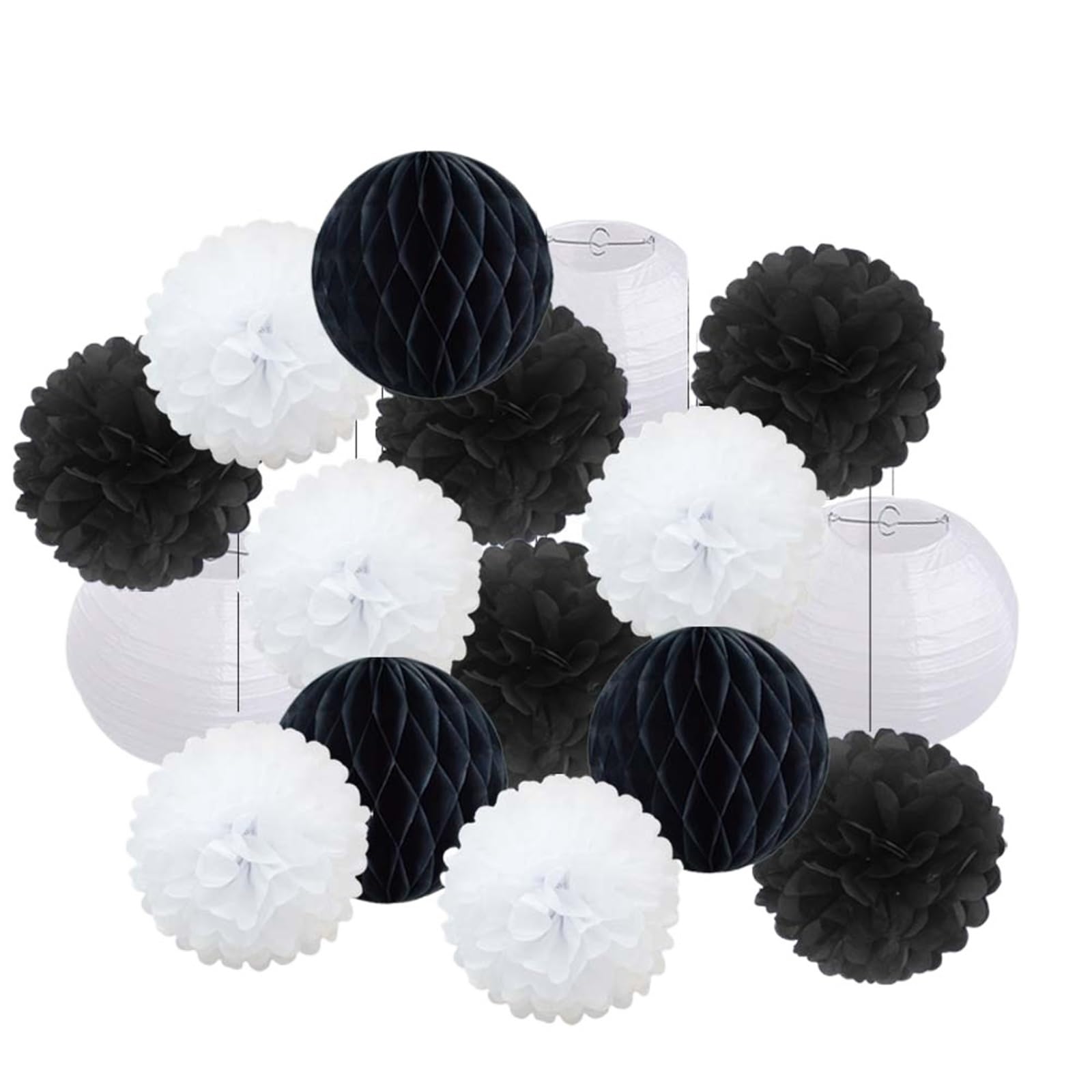 Papier Pompoms Deko Junge Mädchen Geburtstag Party Favor Gelb Set Falten Runde Papier Laterne Hochzeit Taufe Decor DIY Tissue Pompom(Black White,12inch(30cm))