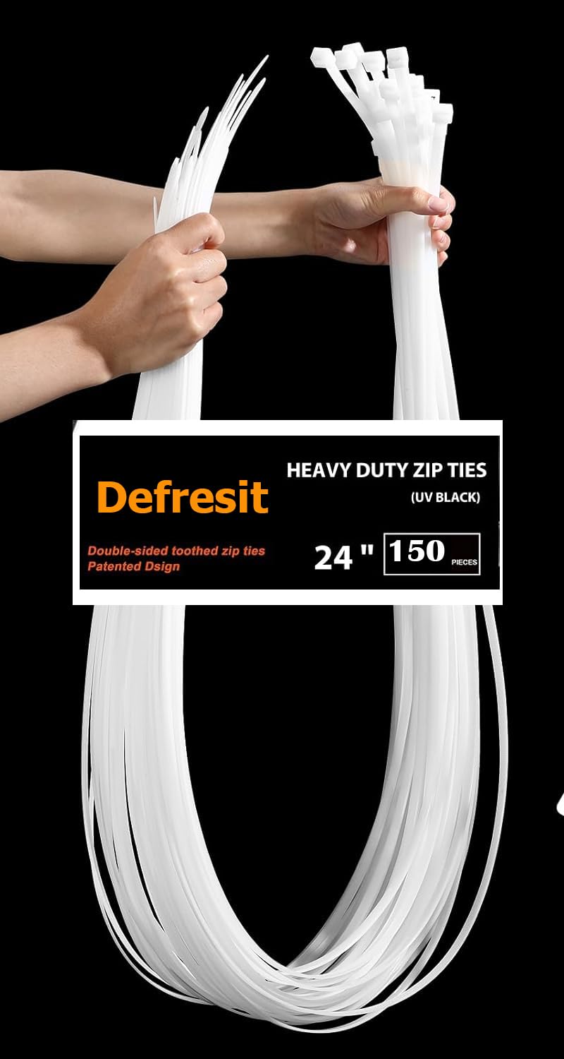 150 PCS Cable Ties 600mm x 8.8mm Nylon Zip Ties Long Heavy Duty up to 250 lbs Tensile Strength Plastic Tie Wraps Self-Locking Nylon Wire Ties Wraps for Office Household and Outdoor(White)