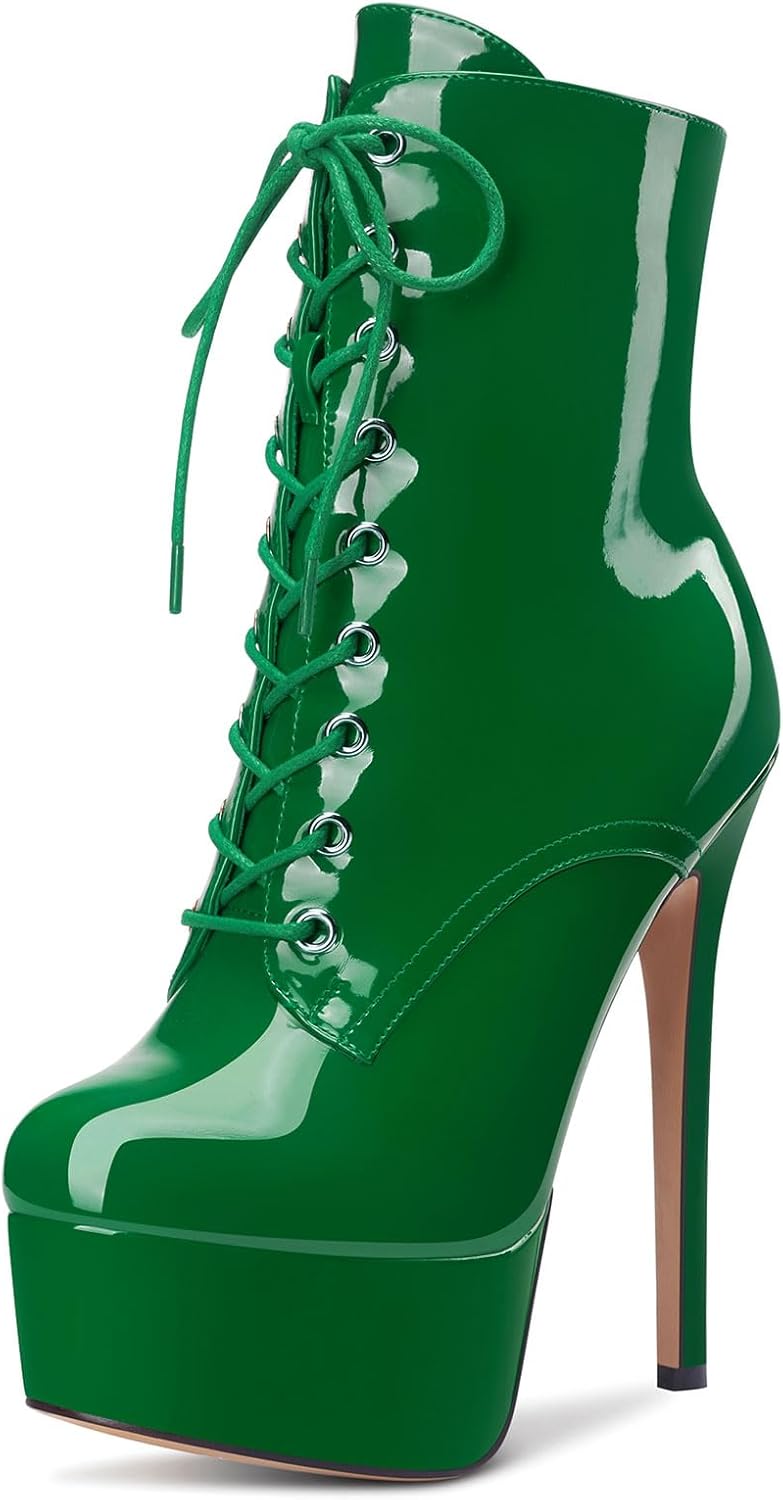 Castamere Womens High Heel Platform Lace Up Ankle Boots Stiletto Heel Boot With Zipper Round Toe 6 Inch Heels