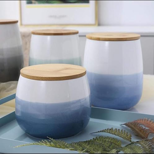 Miniatura 5 de Recipiente de almacenamiento de alimentos, tarros redondos de cerámica para galletas, recipiente de cocina con tapa hermética de bambú, bueno para