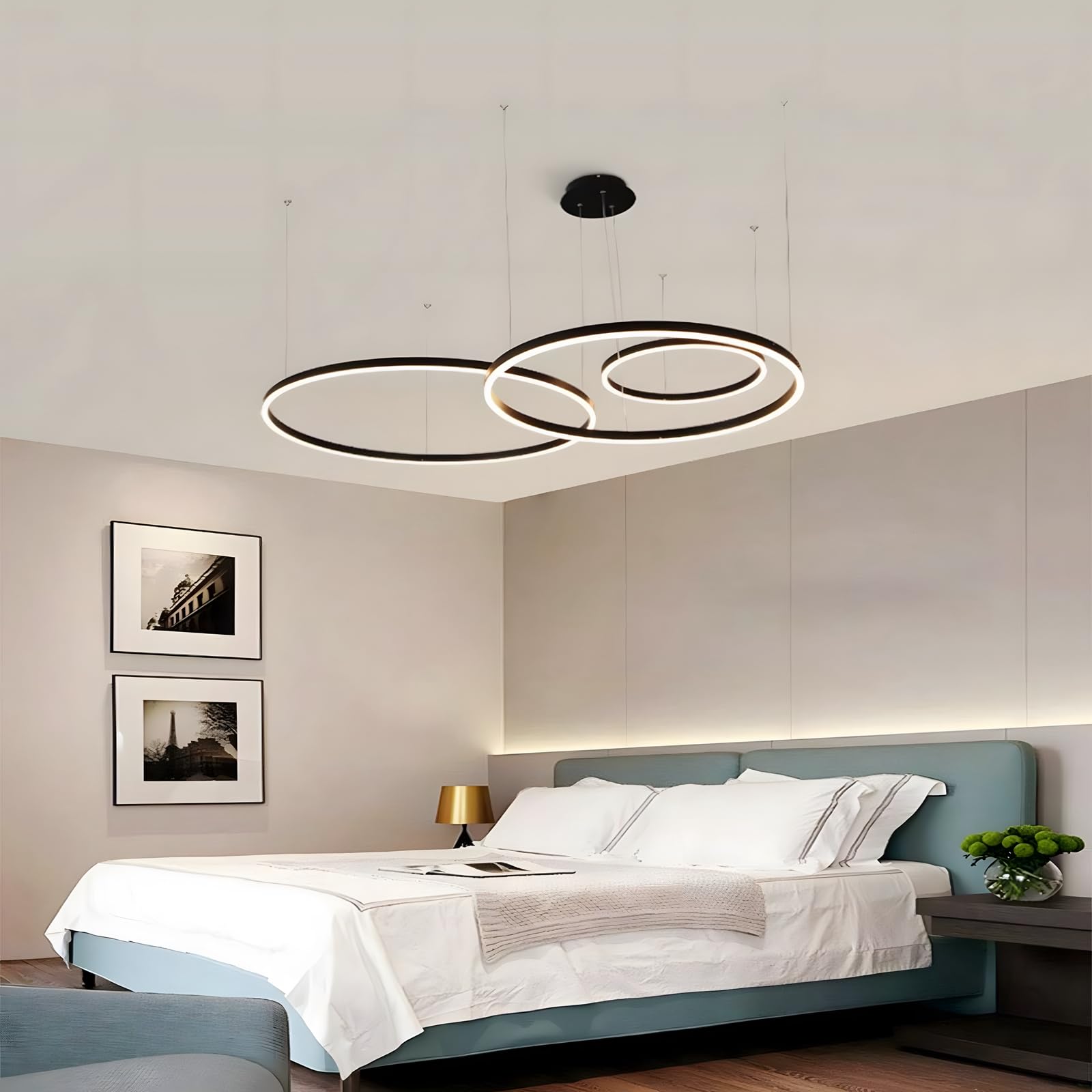 LED Lampadario Metallo | 3 Cerchi 40+60+80cm | 90W Lampada Sospensione Soffitto Anelli, Telecomando Dimmerabile 3000-6000K, Lampada Sospensione Paralume Acrilico Soggiorno Camera Letto【Nero】