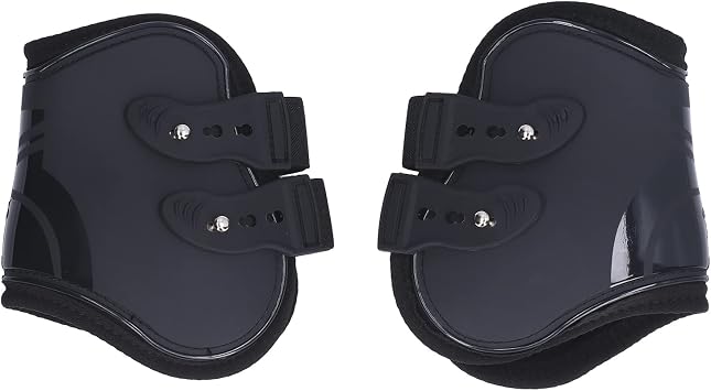 2Pcs Horse Hind Leg Boots, PU Shell and Neoprene Tendon Guards for Black Hind Legs, Sturdy Construction for Extended Use, Multiple Adjustable Buckles