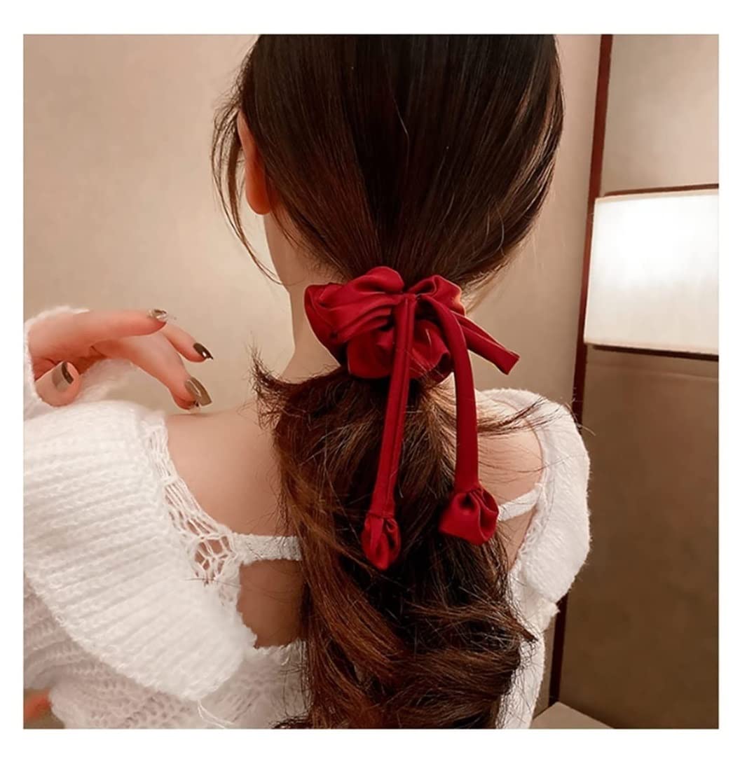 Elastici Capelli Donna Anello Per Capelli Con Fiocco In Raso Rosso, Copricapo In Corda Per Capelli Con Capelli Legati Alla Francese Retrò Femminile Elastico Capelli Donna
