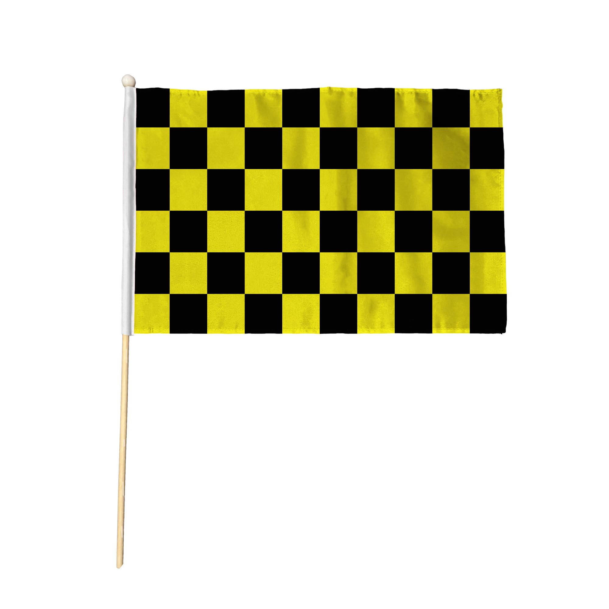 Flagtex Black and Yellow Checkered Hand Waving Flags (18x12 Inch) 6 Pack - Premium Wooden Stick Hand Flags with Natural Wood Poles for Football Sports Events Supporters Celebrations
