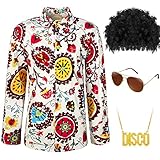 Picture of Sintege Men 70s 80s Disco Outfit Costume Set Sequin Shirt Wig Necklace Sunglasses for Halloween Mardi Gras 60s 90s Party(Men-xl,Fresh Color)