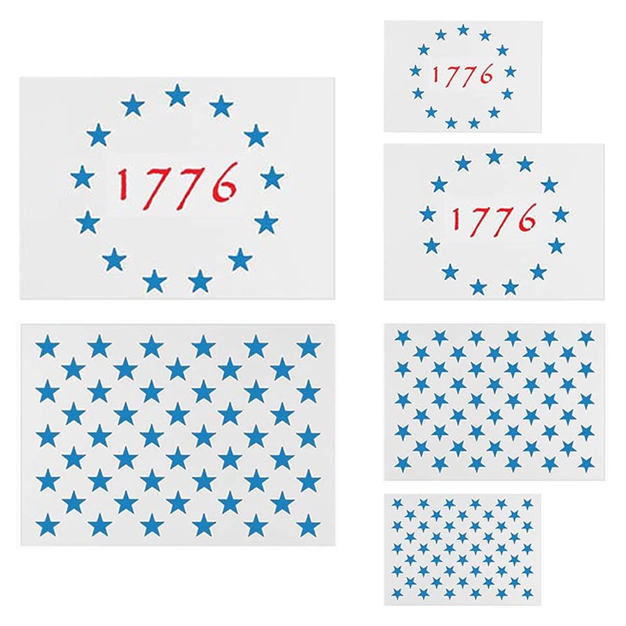 Amazon.com: American Flag Star Stencil Templates - 6 Pack 50 Stars 1776 13 Stars Flag Stencils for Painting on Wood and Walls, Reusable Plastic Stencils in 3 Sizes for Wood Burning & amazon-com-american-flag-star-stencil-templates-6-pack-50-stars-1776-13-stars-flag-stencils-for-painting-on-wood-and-walls-reusable-plastic-stencils-in-3-sizes-for-wood-burning
