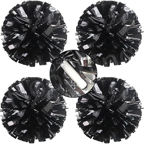 Hooshing Paquete de 2 pompones metálicos con mango de plástico para animar el espíritu de equipo, bailar, deportes, niños y adultos