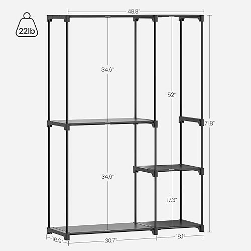 Miniatura 7 de Armario de armario, armario portátil de 48.8 pulgadas para dormitorio, 3 rieles de ropa con cubierta de tela, organizador de almacenamiento de ropa,