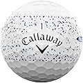 Callaway Golf Ball with Blue Speckled Design - Premium Performance Close-up of a white Callaway golf ball featuring a blue-speckled pattern, dimpled texture, and the number 1 logo