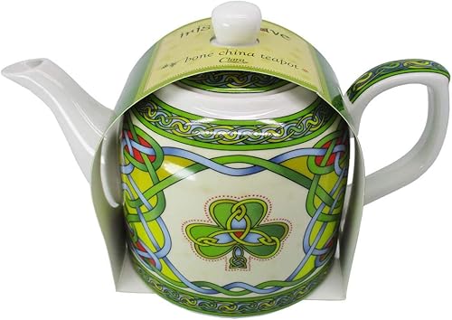 Miniatura 2 de Royal Tara Clara - Tetera de porcelana de trébol, tetera irlandesa con nudo celta con tapa extraíble, hecha de porcelana de hueso, apta para
