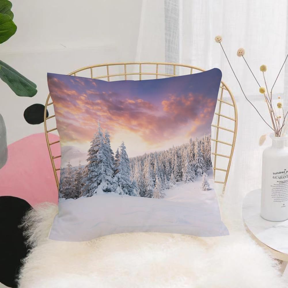 HYMSXW Cushion Cover,Throw Pillow Case Home Decorative for Living Room Bedroom Sofa Chair 20X20 Inch,Winter, sunrise in the snowy F winter landscape,Pillowcase 50X50cm