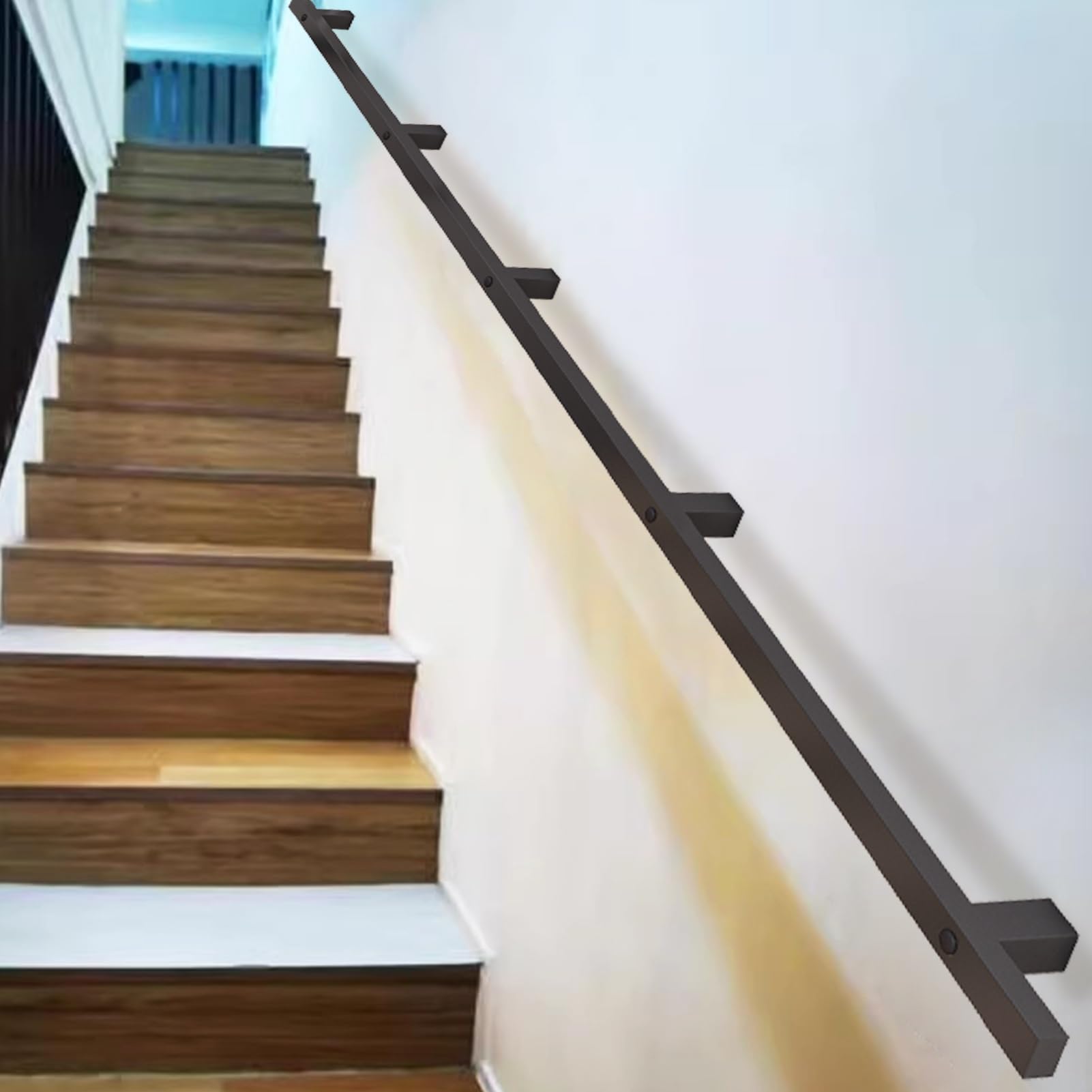 Fkxsxaz 10Ft~20Ft Handrail For Indoor Stairs Staircase Banister Rails Kit With Wall Support Brackets Steps Grab Bar Foot Rail Industrial Iron Hand Railing Outdoor Loft Porch(18Ft/540Cm)