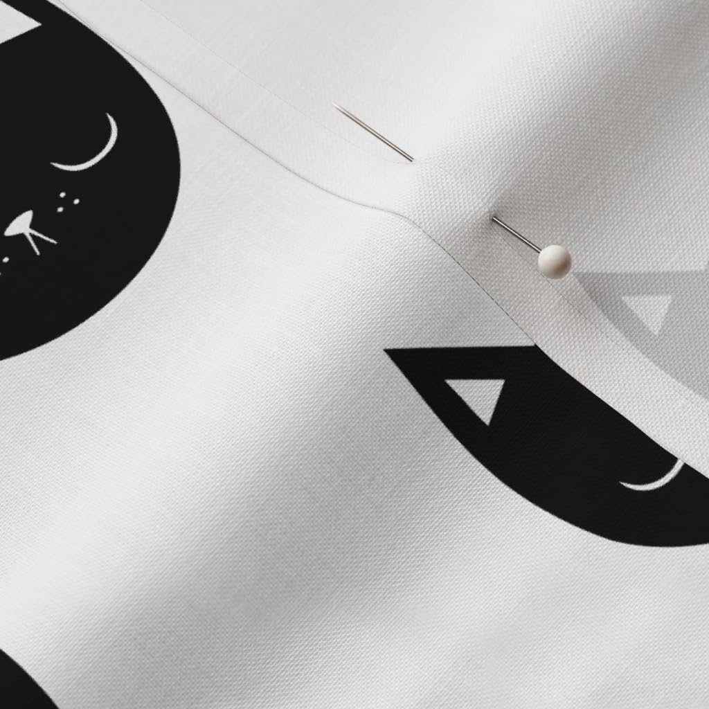 Spoonflower Fabric - Cat Black and White Kitten Head Animal Pet Girl Nursery Monochrome Printed on Petal Signature Cotton Fabric by The Yard - Sewing Quilting Apparel Crafts Decor