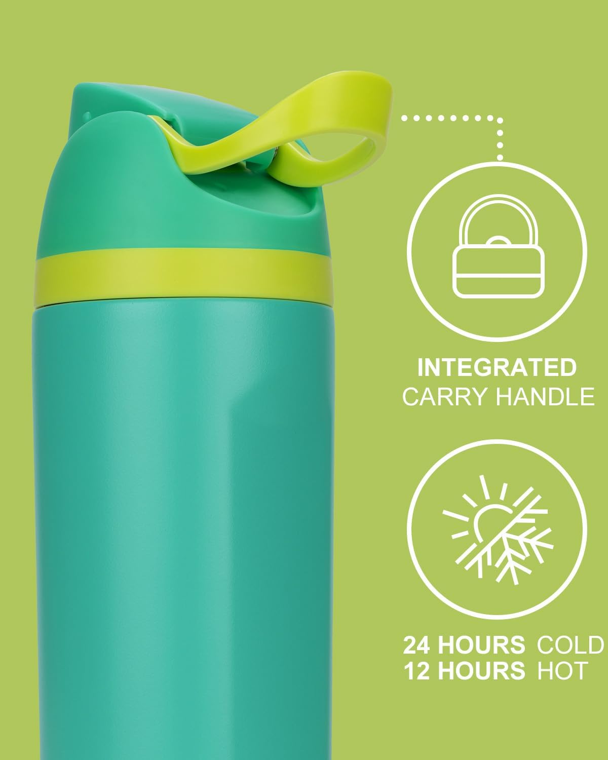 Insulated Water Bottle Sports Stainless Steel Water Bottle with Straw Travel Leakproof,24 Oz,Green 10
