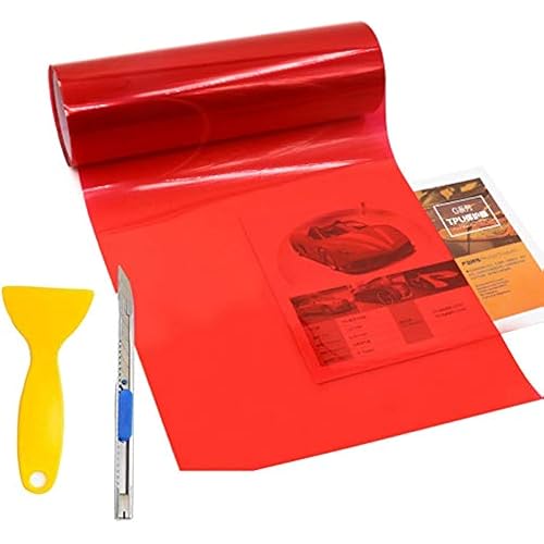 KOMAS 12” X 48” Tint Vinyl Film Sticker Sheet Roll for Car Headlight, Tail Lights, Fog Lights with Squeegee + Cutter (Glossy Red)