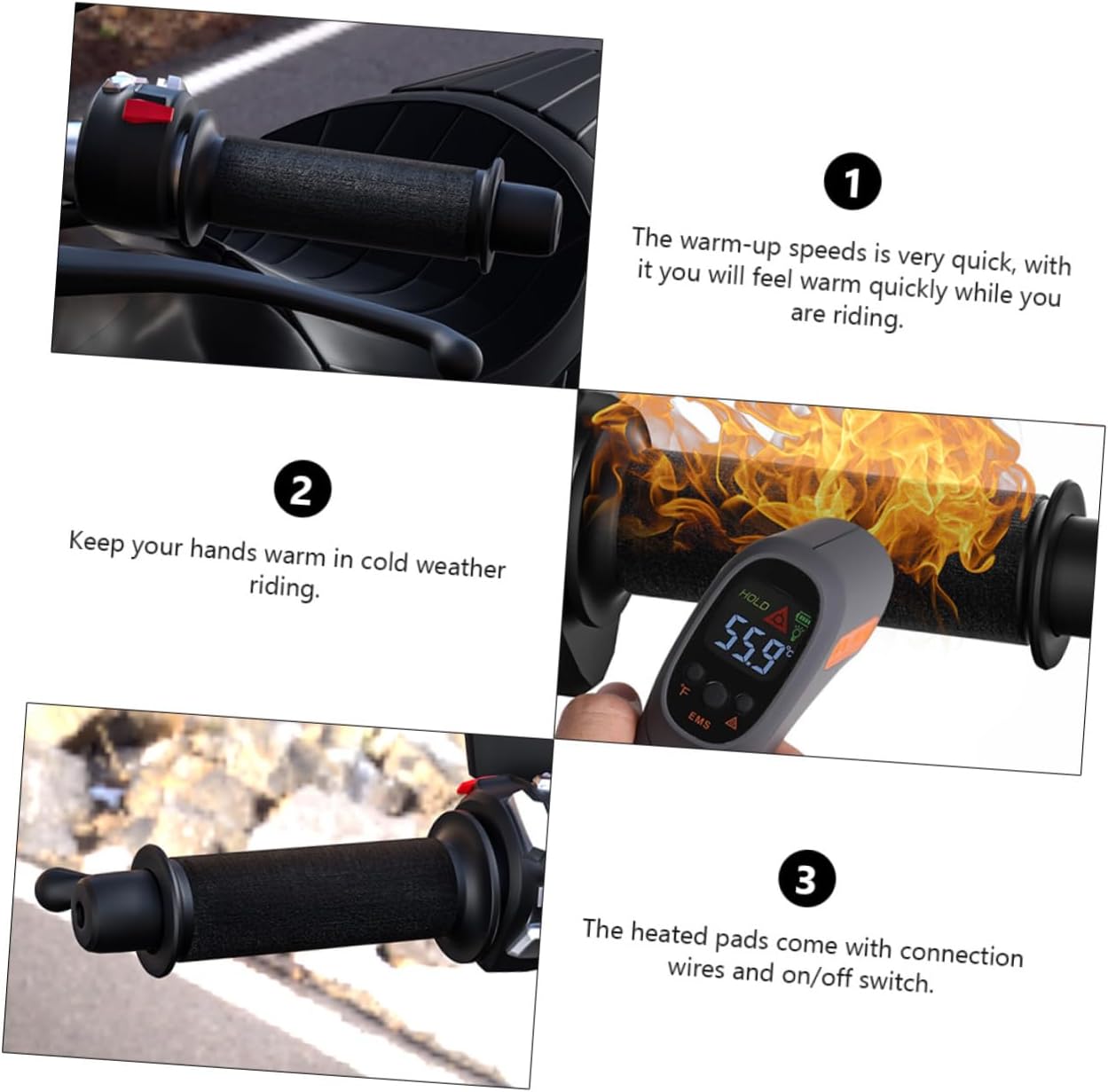 Motorcycle Handlebar Heated Pads Winter Grip Covers with Temperature Easy to Install Heated Equipment for Scooters and Atvs