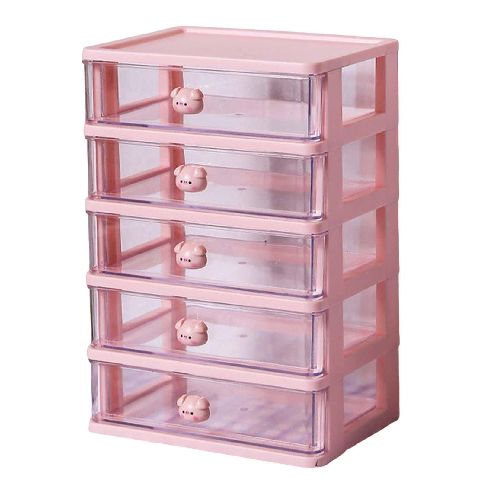 Set di 2 organizer da scrivania per cassetti e cosmetici, per tavolo da toeletta, 5 cassetti, rosa
