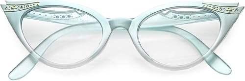zeroUV Gafas de ojo de gato con cristales transparentes con diamantes de imitación retro para mujer, 2.008 in