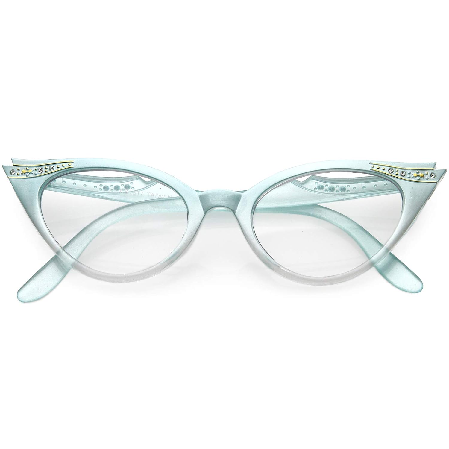 Óculos femininos retrô de strass com lentes transparentes e enfeitadas para olhos de gato 51 mm