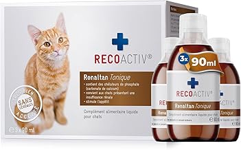 RECOACTIV Renaltan Tonique pour Chats, 3 x 90 ML, complément Alimentaire avec chélateur de Phosphate pour réduire la teneur en Phosphate de l’Alimentation en Cas d’insuffisance rénale ou d’IRC