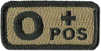 Tactical Blood Type Patches -"Type O Positive" - 2"x1"