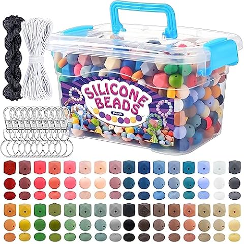 BOZUAN 15mm 660 Silicone Beads Bulk Kit Silicone Beads for Keychain Making Kit, Multiple Styles and Shapes Silicone Beads Bulk Rubber Beads for Keychains Making Cover