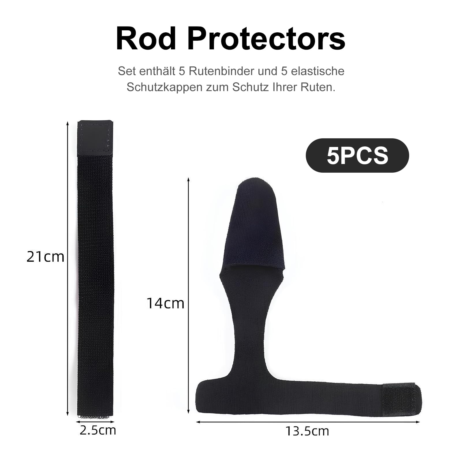 Bandas para caña de pescar, 5 pares correas velcro, accesorios pesca, negro, calcetines elásticos
