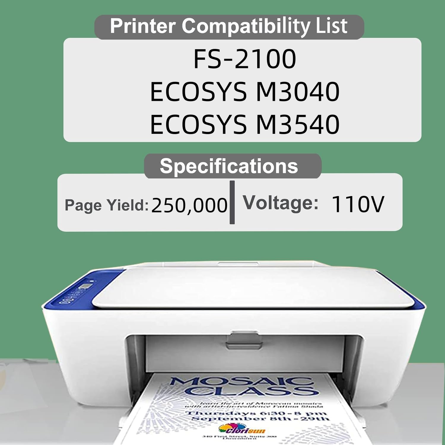 JUNTINE FK-3110U 302MS93090 Fuser Unit Replacement for Kyocera FK-3110U 302MS93090 302MS93091 302MS93092 302MS93093 Fuser Unit Compatible with Kyocera FS-2100 M3040 M3540 Printers(110V- 150K)