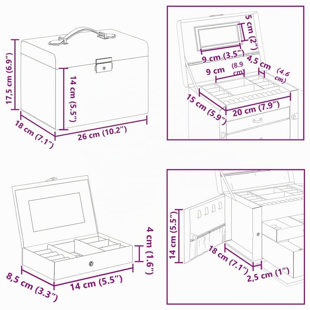 vidaXL Schmuckkästchen 3-Schichten mit Spiegel Abschließbar Schwarz, Schmuckkasten, Schmuckkoffer, Schmucktruhe, Schmuckbox, Schmuckorganizer
