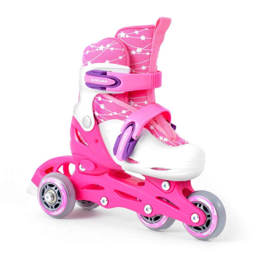 SMJ - Set 2 in 1 per bambine e ragazze, pattini in linea regolabili, set di protezioni + casco + custodia