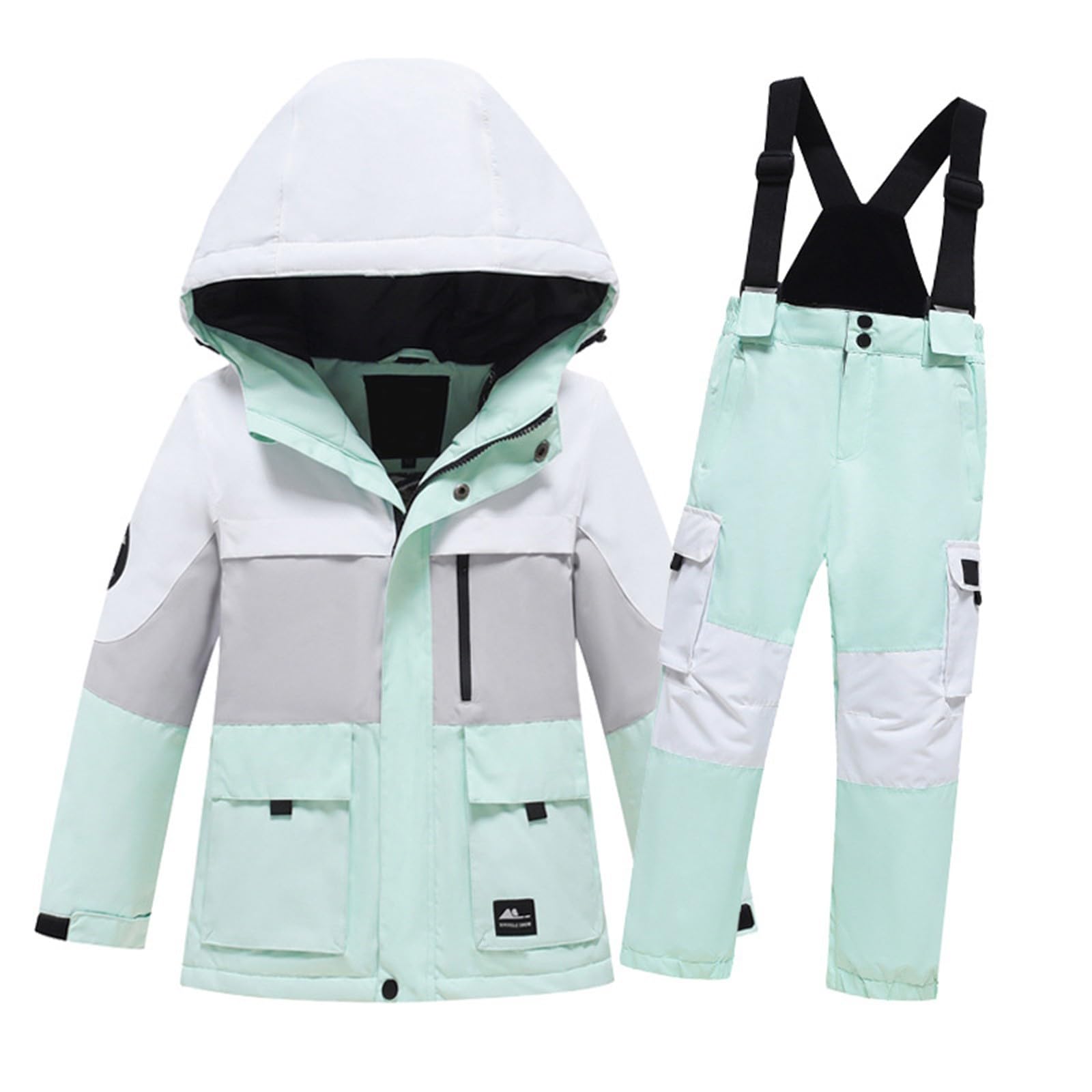 Traje de esquí para niños y niñas, estampado de manga larga, terciopelo grueso, cálido, resistente al viento y al agua, parte superior y pantalón, traje de 2 piezas para correr