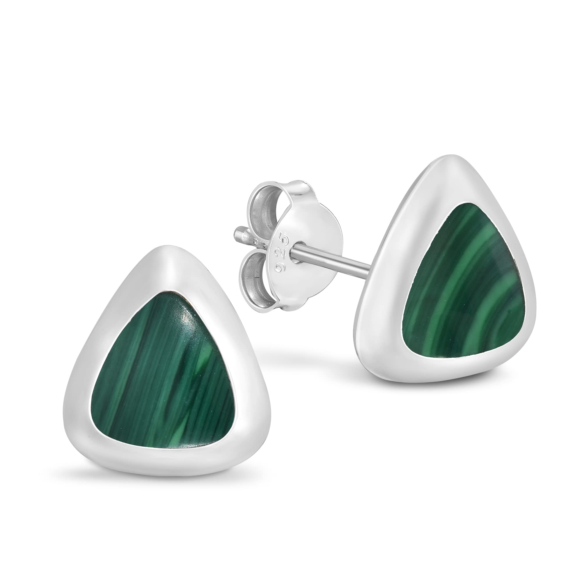 AeraVidaChic Geometry Triangle Shape Green Malachite Disc .925 Sterling Silver Stud Earrings | Sterling Silver Stud Earring for women | Green Malachite Stud Earrings | Stud Earrings
