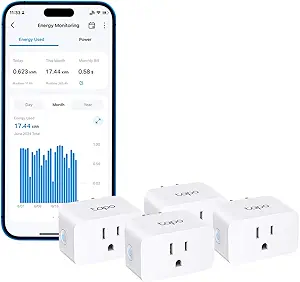 TP-Link 𝗧𝗮𝗽𝗼 Smart Plug Wi-Fi Mini, Energy Monitoring, Compatible with Alexa & Google Home & Samsung SmartThings, Timer, 15A/1800W Max, ETL Certified, 2.4G Wi-Fi Only, Tapo P115(4-Pack)