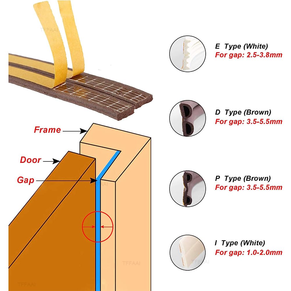 Bande d'étanchéité for porte et fenêtre 10 m DIEP Bande d'étanchéité en mousse acoustique auto-adhésive Bande isolante en caoutchouc coupe-vent(Brown,P)