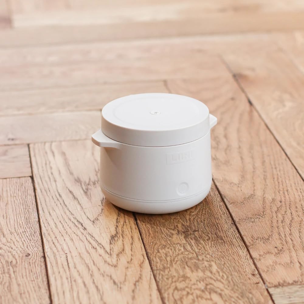 LIINI® 2.0 PRO Breiwärmer beige – Akku Babybreiwärmer, 50W, 10'000 mAh, Erwärmen per Knopfdruck, IP66, auslaufsicher, Edelstahlplatte, BPA-frei, USB-C Aluminiumkabel