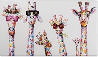 Graffiti Arte Animali Pittura su tela Giraffe Famiglia Stampe Immagine decorativa per cameretta Decor 70x140 cm Con cornice bianca