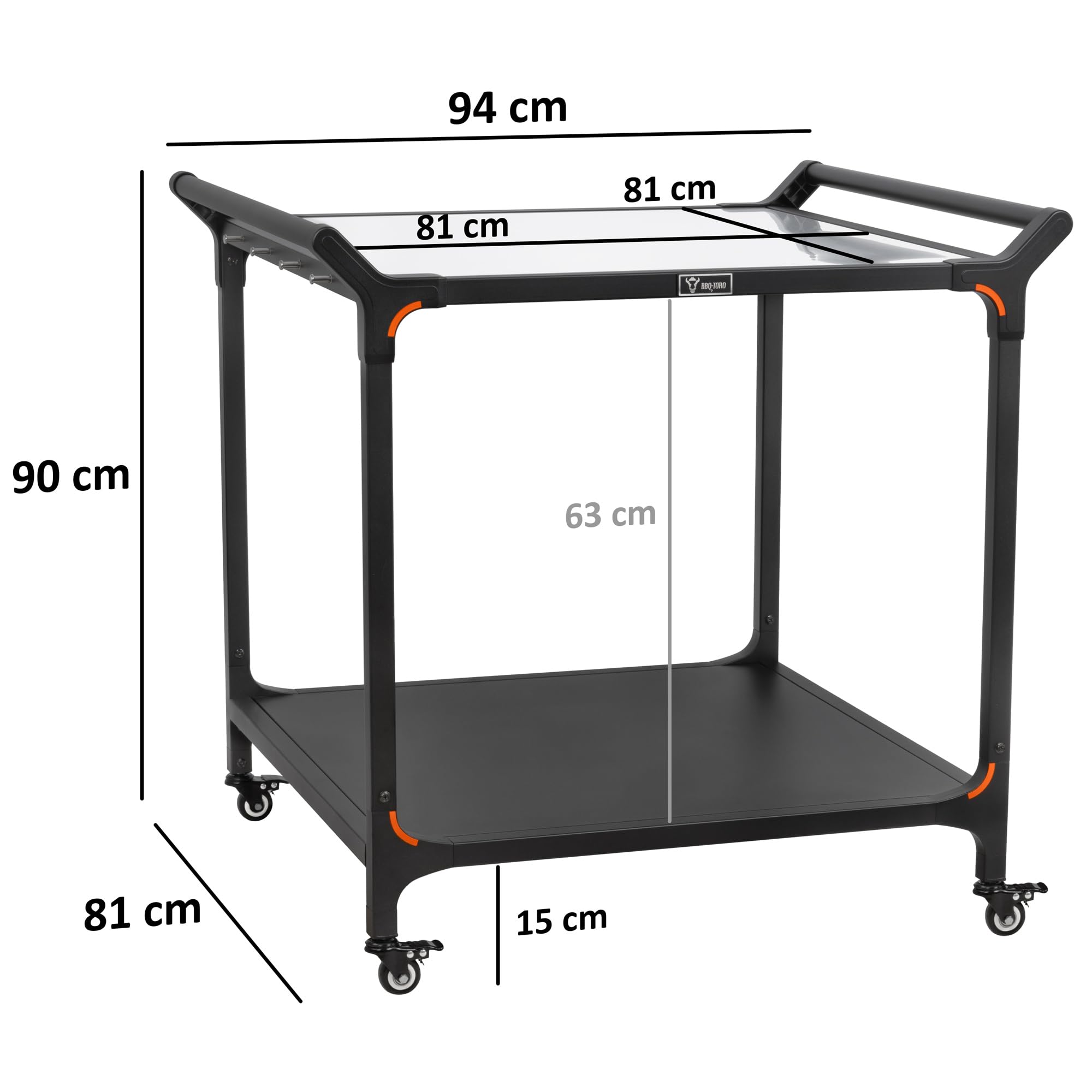 BBQ-Toro Grillwagen 94 x 81 x 90 cm | Schwarz | Grilltisch mit großer Arbeitsfläche | Grill Beistelltisch, Outdoor Grill Trolley | Grilltisch Outdoor, Servierwagen mit Edelstahl Ablagefläche