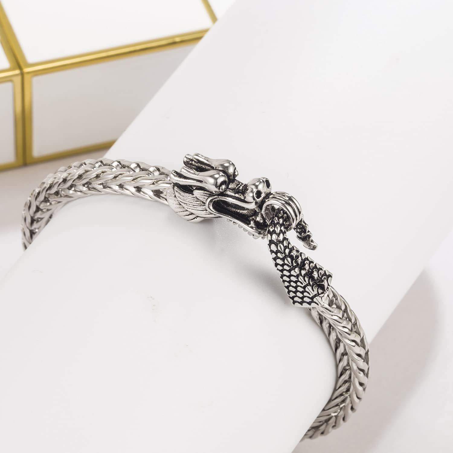 Dankadi Bracciale drago testa chiusura Chopin cubano largo 5 mm in 925 argento dorato, catena cubana maglia gourmet retrò vintage rock punk hip pop serpente regalo gioielli festa per uomo
