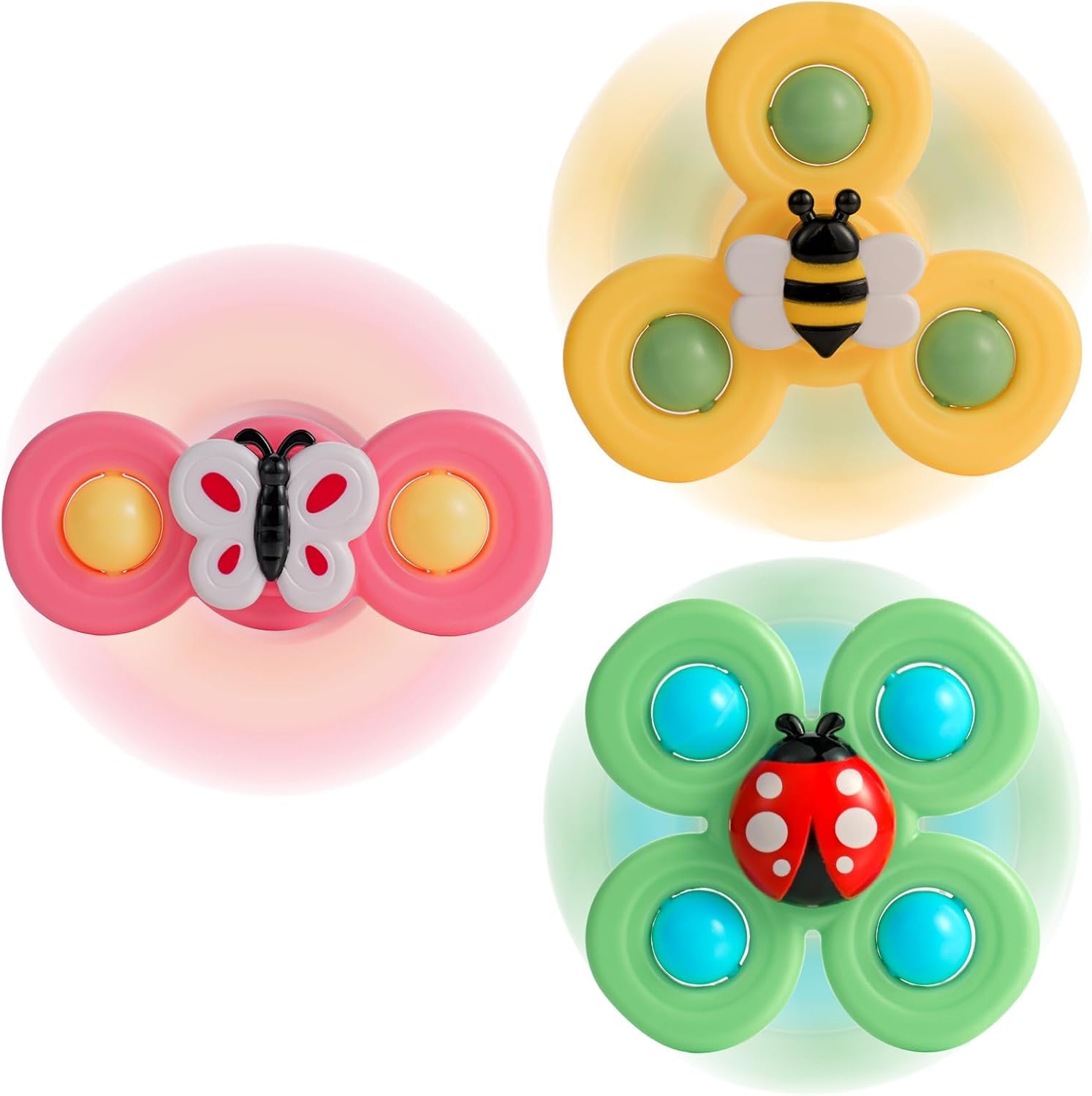 3PCS Suction Cup Fidget Spinner Toys Sensory Spinng Bath Toys for 1 2 3 Year Old Boys Girls High Chair Toys for 1-3 Travel Plane Toys for Boys Girls Age 6m+ (multicolor)