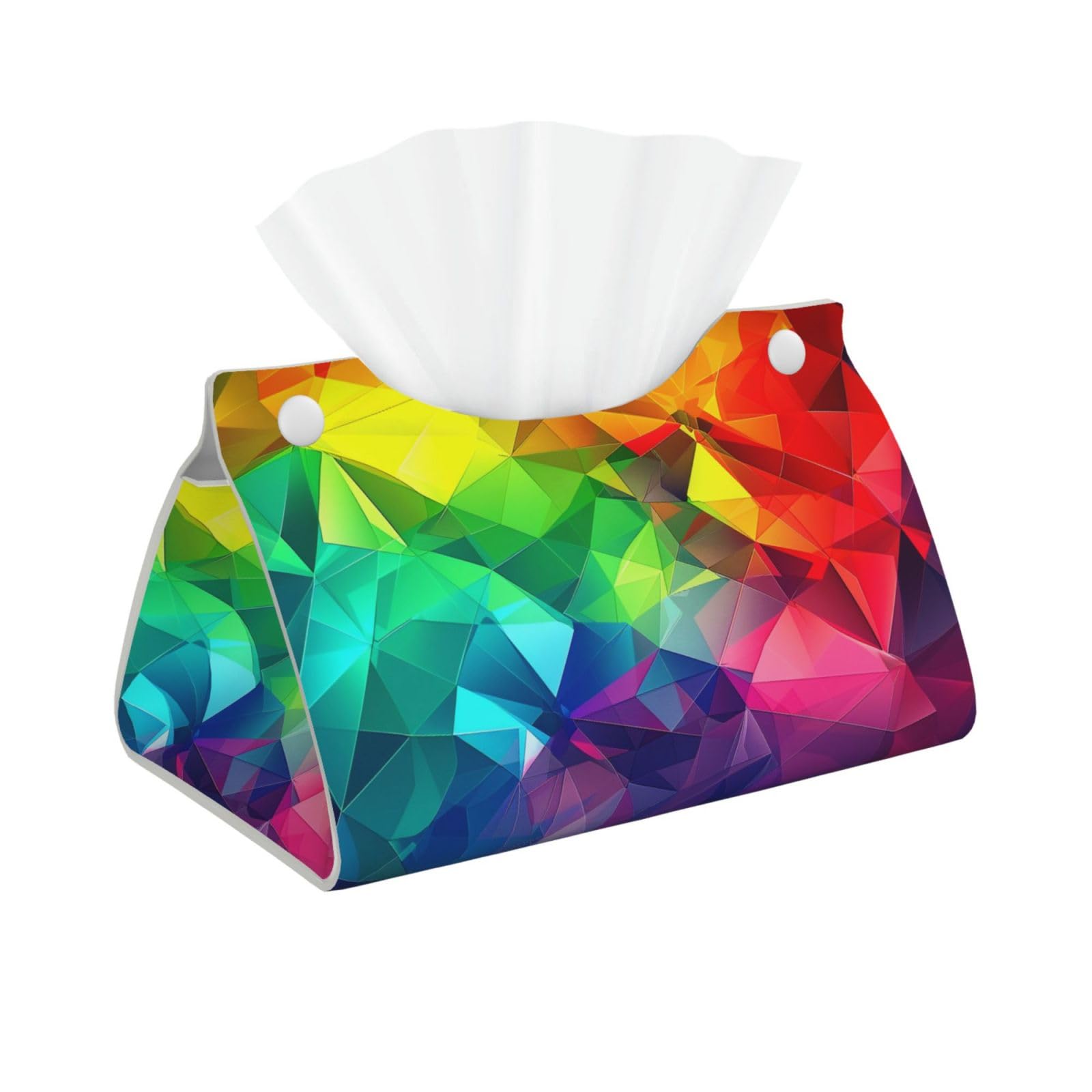 Rainbow Geometric Print Tissue Box Cover Foldable Tissue Storage Box Leather Tissue Cube Box Holder for Living Room Bedroom Office Car Home Decor