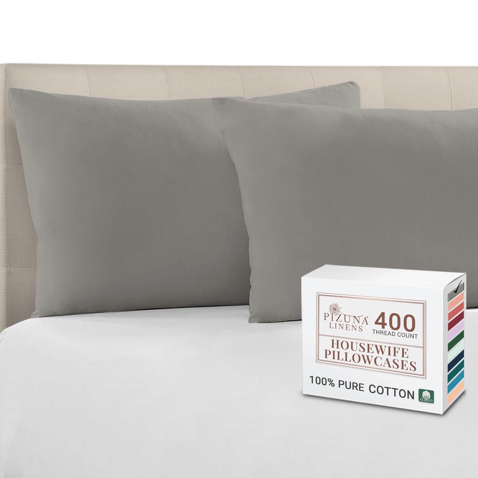 Pizuna 100% Cotton Standard Pillowcases 2 Pack White 50x75cm, 400 Thread Count Long Staple Combed Cotton Soft Pillow Cover, Sateen Weave Oxford Pillow Cases (Cooling Pillowcase 2PC) — view 86