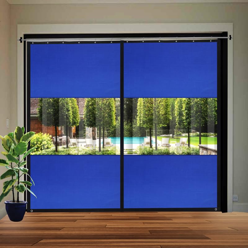 Image of Polyester with PVC Fabric Outdoor Waterproof Curtain with Top Eyelet Protect from AC, Sun, Dust & Rain Used for Balcony, Door & Window (Royal Blue Color 4.5 X 6.5 Feet, Pack of 1 Piece)