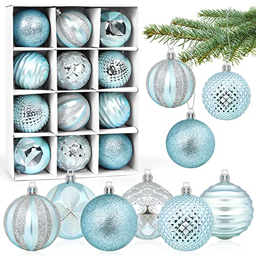 Weihnachtskugeln Blau 6cm, 12 Stück Christbaumkugeln Kunststoff, Kugeln Weihnachtsdeko, Weihnachtsbaumschmuck Set, Weihnachtsbaum Deko & Christbaumschmuck Cover