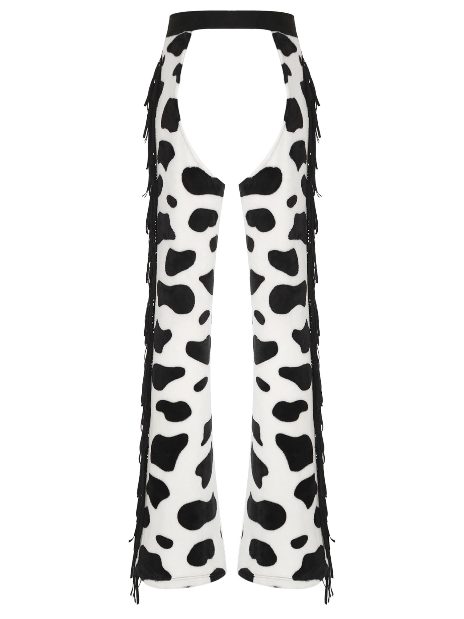 dPois Pantalones De Vaquero Para Mujer Con Chaparreras De Piel Disfraz Hippie Pantalones Largos Con Estampado De Vaca Y Borlas Para Cosplay De Halloween