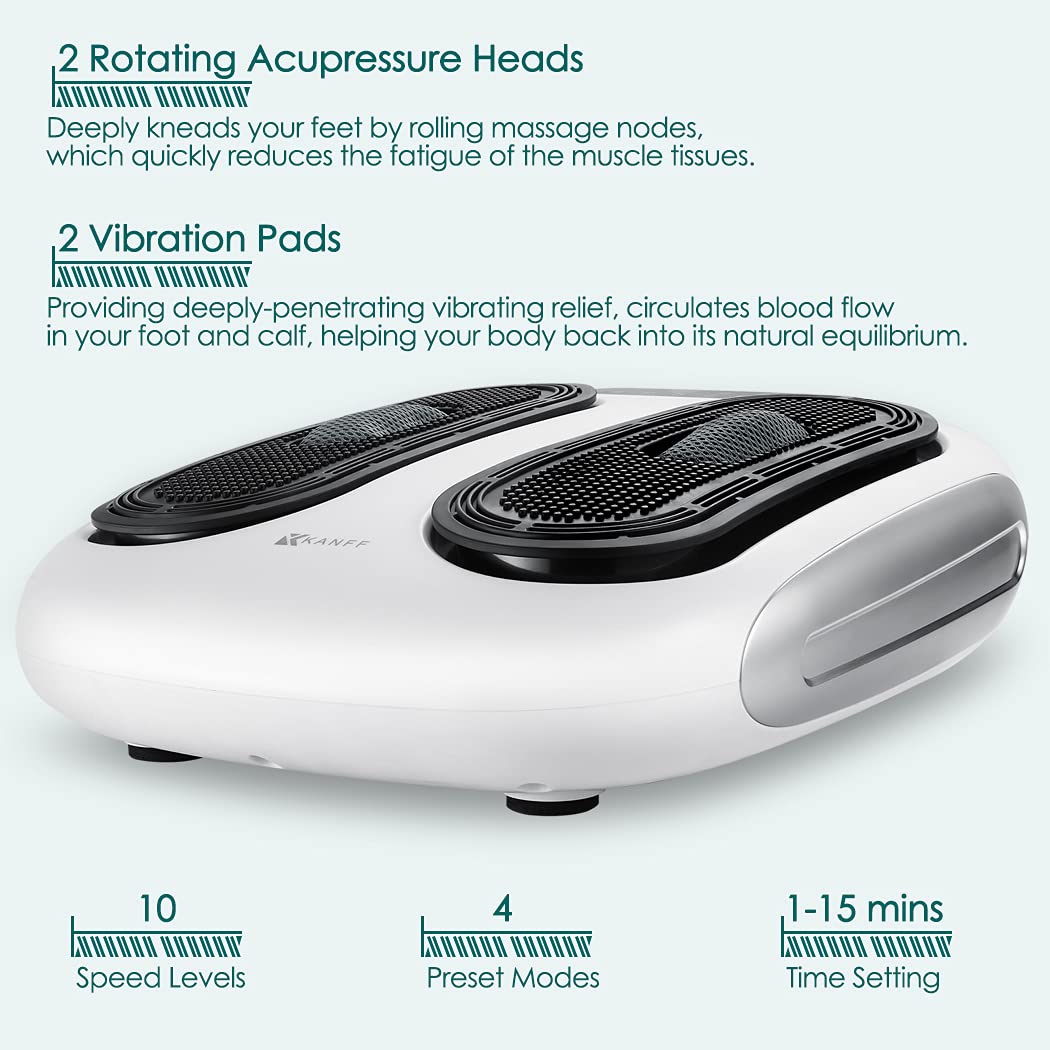 Amazon.com: Kanff Vibration Foot Massager Machine, Electric Vibrating Foot  Leg Masssager with Rotating Acupressure & Remote for Circulation & Multi  Relaxations, White : Health & Household