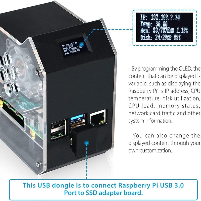 Image of RIDEN Mini Tower NAS Kit for Raspberry Pi, Pi ICE Tower Cooler with PWM RGB Fan, M.2 SATA SSD Expansion Board, GPIO 1 to 2 Expansion Board for Raspberry Pi 4 Model B