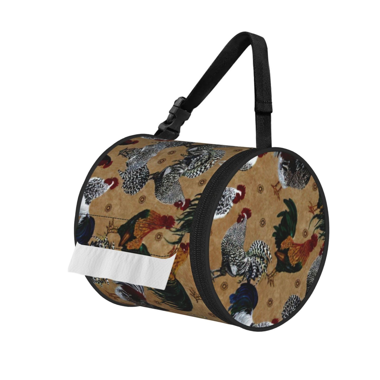 Rooster Printed Toilet Paper Holder Bag, Adjustable Strap Roll Paper Organizer for Car Kitchen Outdoor