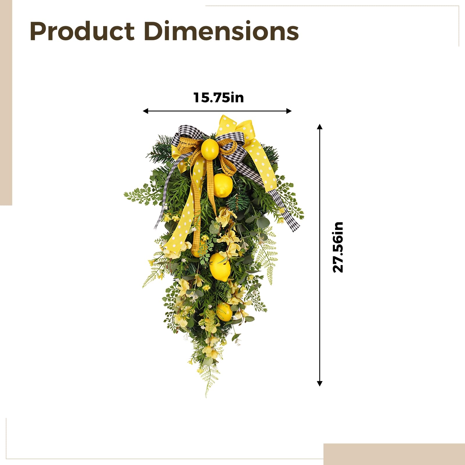Ghirlanda di limoni primaverili, decorazione artificiale da appendere con fiori, compatibile con luci a batteria, decorazione per interni ed esterni, giallo e verde, 15.8 x 27.6 in / 40 x 70 cm