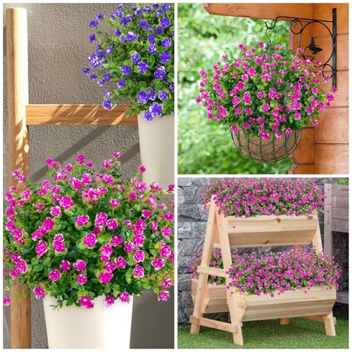 Image of Bassion Artificial Flowers for Outdoors Decoration UV Resistant, Fuschia | faux plants, fake plastic eucalyptus, greenery stems, indoor outdoor use, Garden fence patio window box porch planter decor